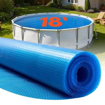 Solar Pool Cover, 5.49m Round Pool Bubble Cover, 16 Mil Pools Solar Blanket with Bubble & PE Material, Daytime Heat Absorption, Nighttime Heat Retention, Heat Retaining Solars Covers, Blue