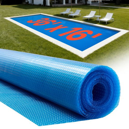 Solar Pool Cover, 10.97 x 4.88m Rectangle Pool Bubble Cover, 12 Mil Pools Solar Blanket with Bubble & PE Material, Daytime Heat Absorption, Nighttime Heat Retention, Heat Retaining Solars Covers, Blue