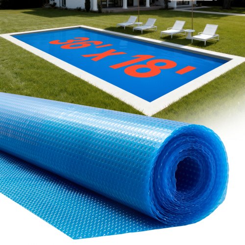 Solar Pool Cover, 10.97 x 5.49m Rectangle Pool Bubble Cover, 8 Mil Pools Solar Blanket with Bubble & PE Material, Daytime Heat Absorption, Nighttime Heat Retention, Heat Retaining Solars Covers, Blue