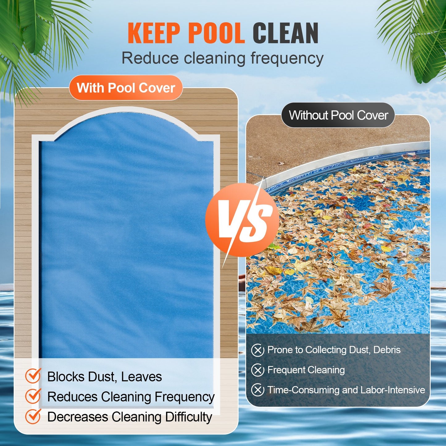 Solcellsskydd för pool, 28 x 14 fot rektangulärt solskydd för pooler, solcellsskydd för ovanmarkspool, 16 mil blått solskydd