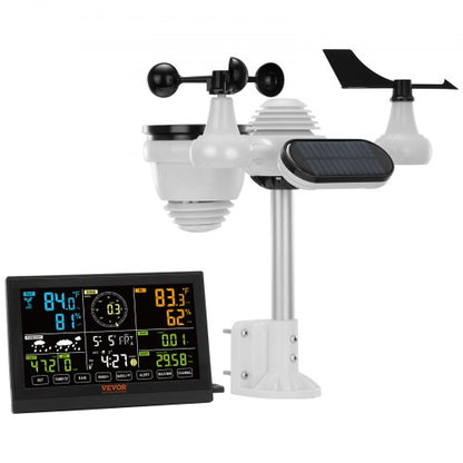 7-i-1 trådlös väderstation, 19 cm (7,5 tum) stor färgdisplay, digital väderstation för hemmabruk, inomhus/utomhus, för temperatur, luftfuktighet, vindhastighet/riktning, regn, UV, med prognosdata, larm, aviseringar
