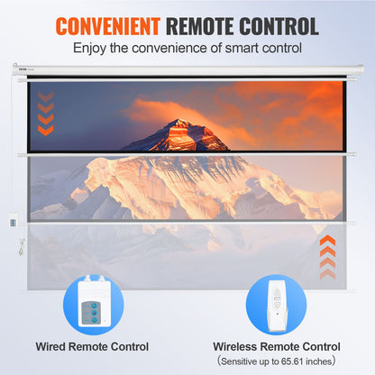 Motoriserad projektorduk, 100 tum 16:9 4K 1080 HD elektrisk projektorduk, automatisk projektorduk med fjärrkontroll, väggmonterad filmduk för familjens hemmakontorsbio