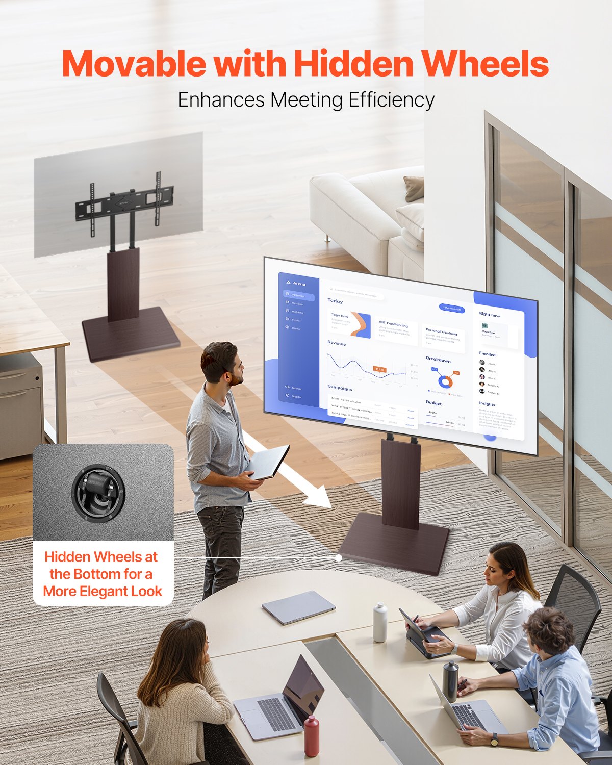 Universal TV-stativ, bords-TV-stativ för 32-70 tums skärmar, vridbart och höjdjusterbart TV-fäste, håller upp till 45 kg med grenuttag, för vardagsrum, sovrum, MAX VESA 600 x 400 mm