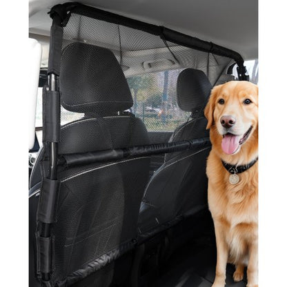 Hundskydd i bilen, 136 cm bred bildäckare för montering i framsäten, hundskydd i bilen med genomskinligt nät, universalskydd för hundskydd i bilen för sedaner, lastbilar och stadsjeepar i fullstorlek, svart