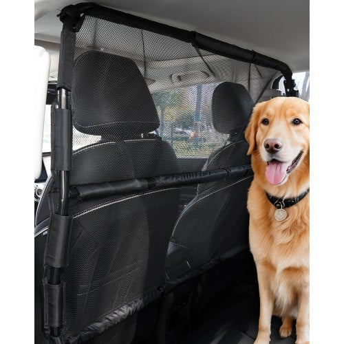 Hundskydd i bilen, 136 cm bred bildäckare för montering i framsäten, hundskydd i bilen med genomskinligt nät, universalskydd för hundskydd i bilen för sedaner, lastbilar och stadsjeepar i fullstorlek, svart