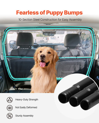 Hundskydd i bilen, 125 cm bred avdelare för montering i framsäten, hundskydd i fordon med genomskinligt nät, universalskydd för hundar i bilen för medelstora sedaner, lastbilar och stadsjeepar, svart