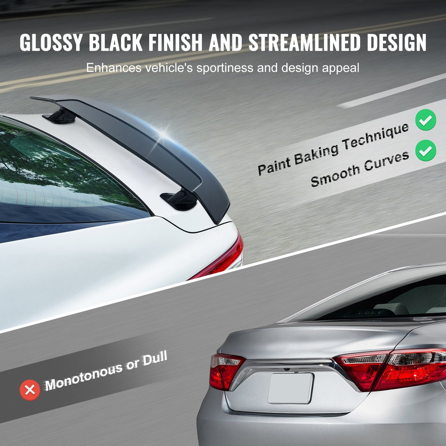 GT Wing bilspoiler, 46,3 tums universalspoiler, kompatibel med de flesta sedaner och coupéer, höghållfast ABS-material, bakre spoilervinge, racingspoiler BGW/JDM Drift glansig svart