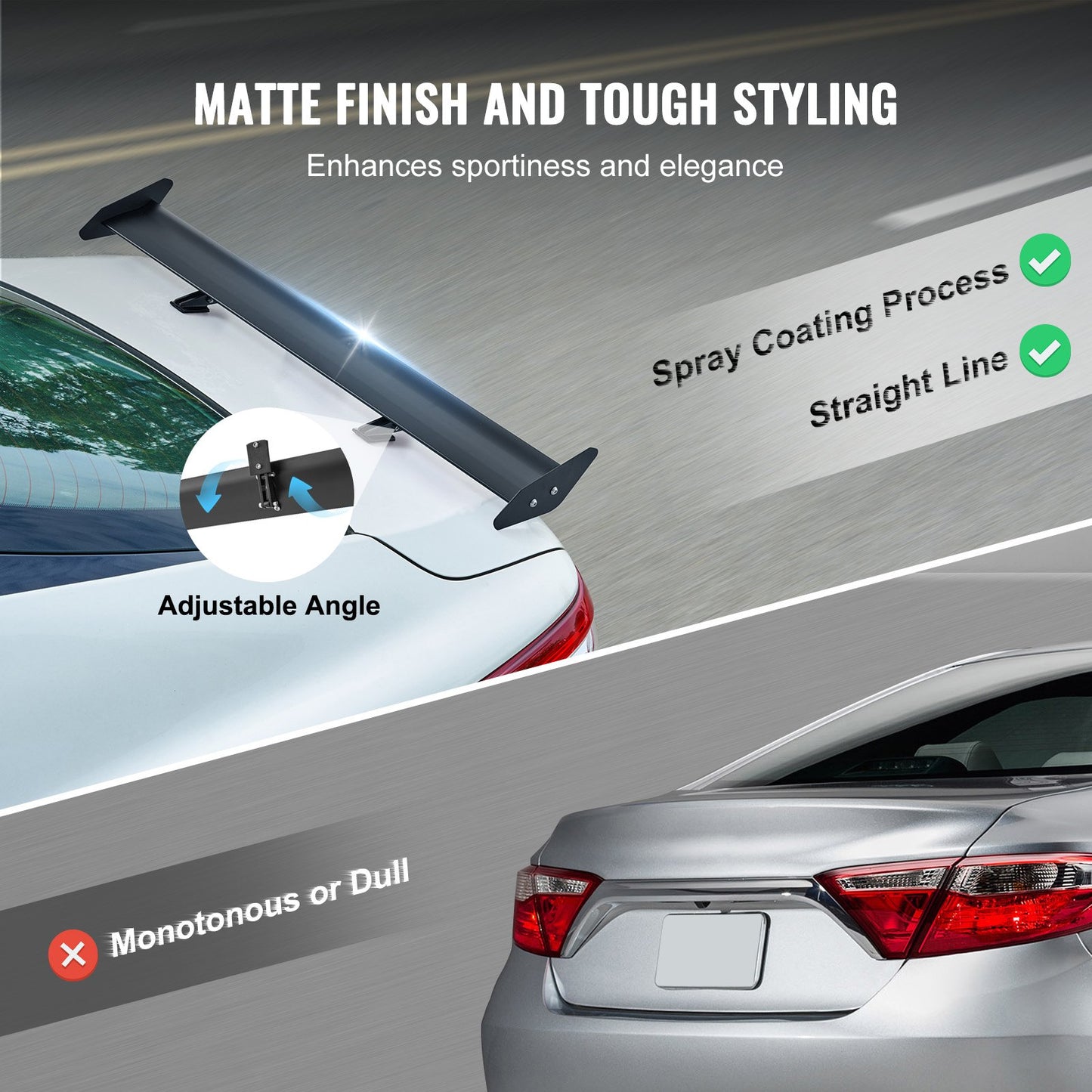 GT Wing bilspoiler, 43,3 tums universalspoiler med enkel däck, justerbar lättviktsaluminium, bakspoilervinge, racingspoiler BGW/JDM Drift svart