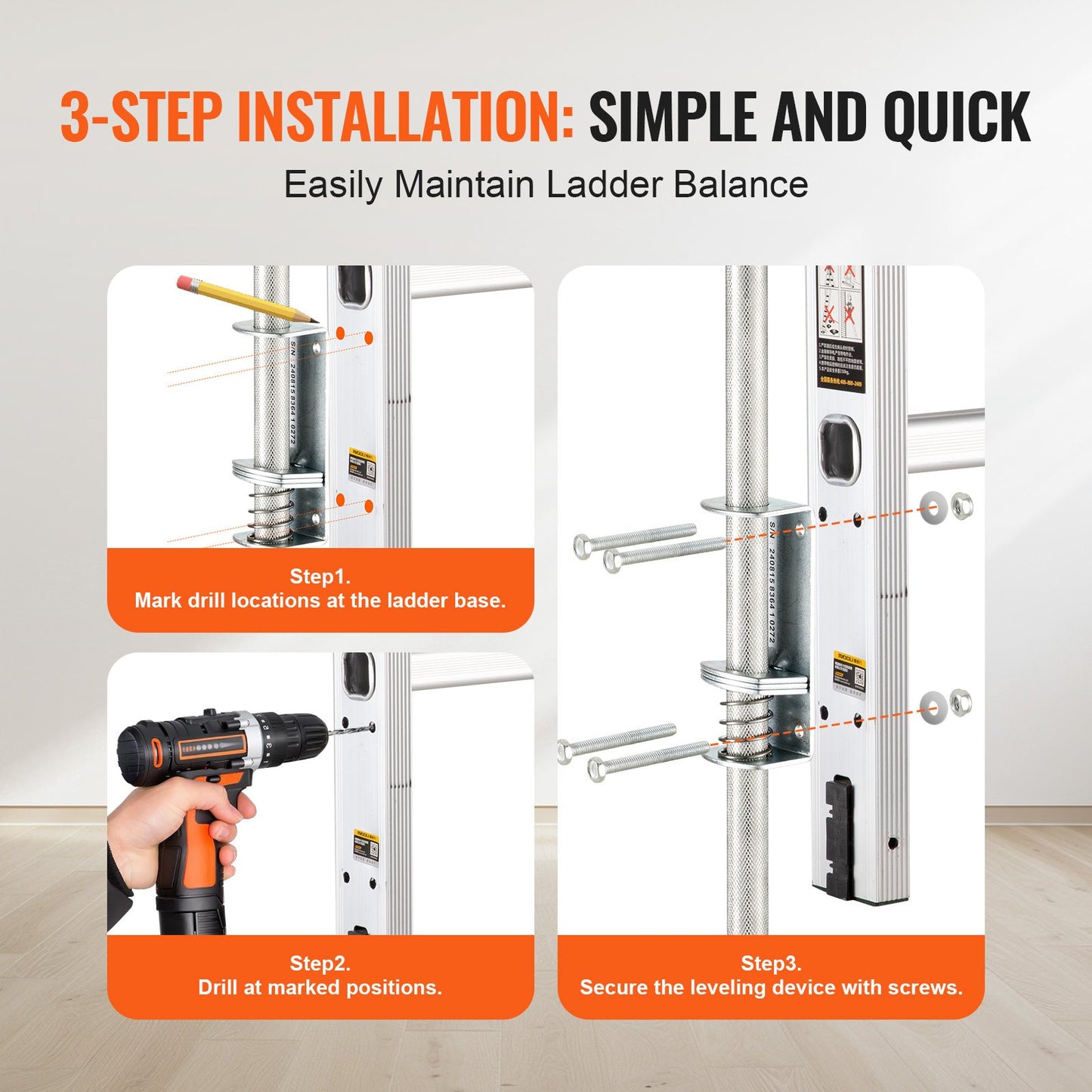 Stegeutjämnare, 20 tums stål 550lbs laststegeutjämnningsverktyg, lutningsbehållare, trappstegestabilisator med förvaring, lätt att använda för alla ytor, förlängningsstegetillbehör för ojämn mark