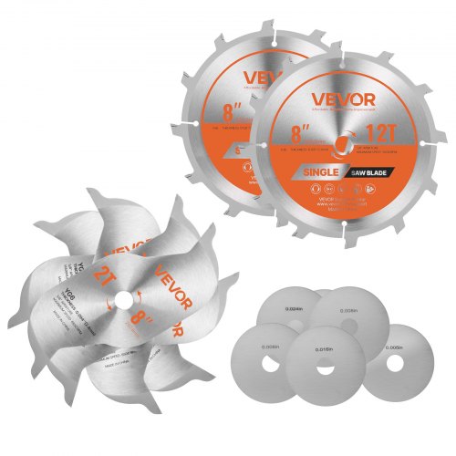 Dado Blade Set, 203 mm Diameter, 12 Sharp Alloy Teeth, 15.875 mm Arbor, Fine Finish, Stacking Dado Blades with Chippers and Shims, Noise-Reducing Heat Vents, for Cutting Plywood, OSB, Hardwood