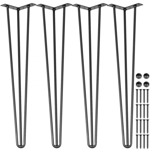 Hårnålsben 50,8 cm svarta set med 4 skrivbordsben vardera 99,8 kg kapacitet Hårnålsben 3 stänger för bänkskrivbord matbordssidobordsstolar kolstål gör-det-själv-bordsben kraftiga möbelben