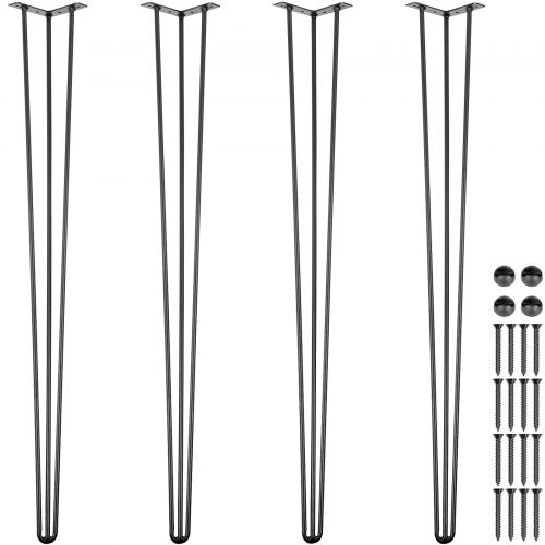 Hårnålsben 101,6 cm svarta set med 4 skrivbordsben vardera 99,8 kg kapacitet Hårnålsben 3 stänger för bänkskrivbord matbordssidobord stolar kolstål gör-det-själv-bordsben kraftiga möbelben