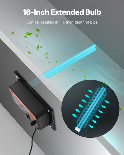 HVAC luftrenare för hela huset, 36W 16 tum, UV UVC-lampa i kanal för AC (luftkonditionering) kanal, luftskrubber med 1 reservlampa, HVAC UV-lampor för AC-system