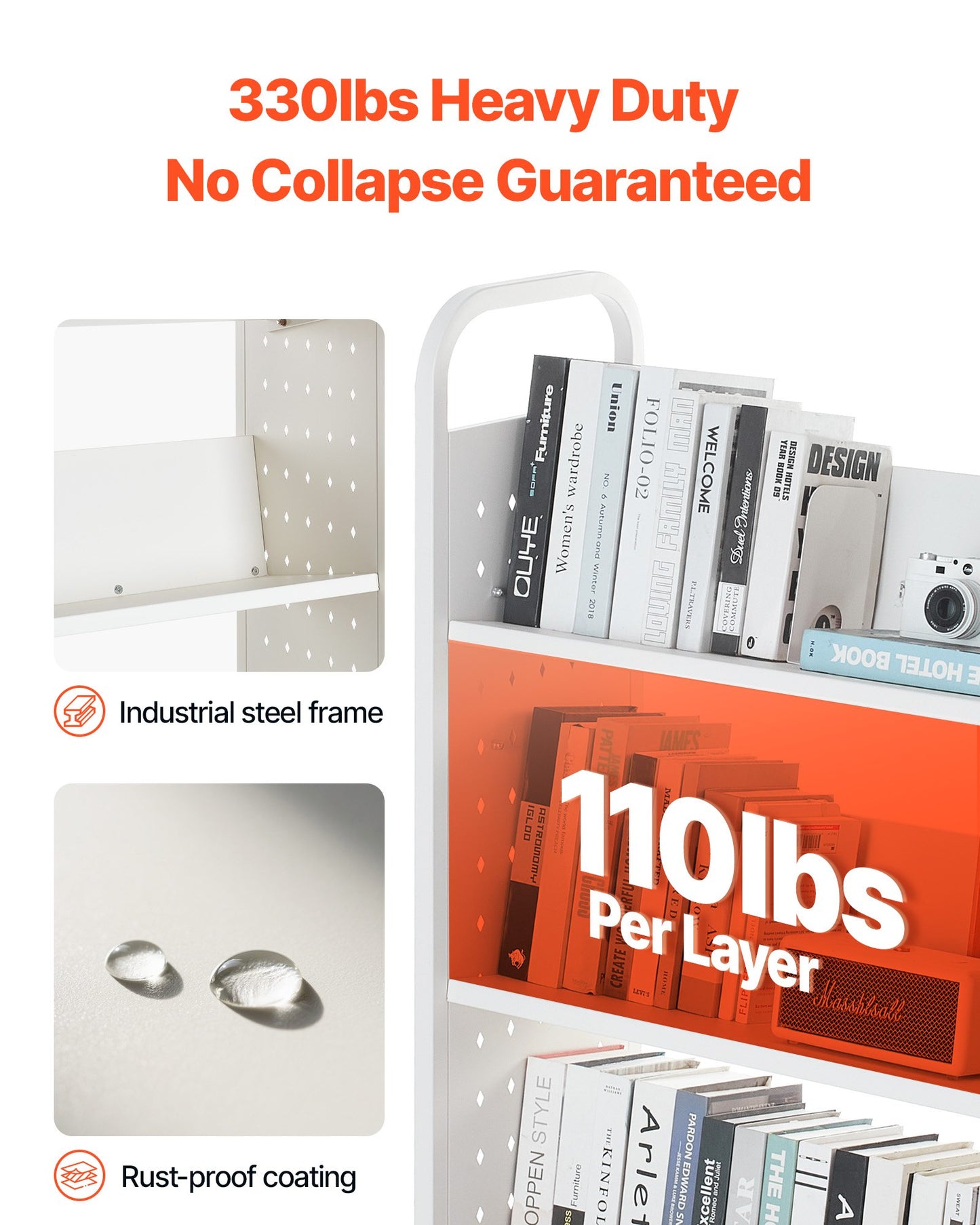 Rullande biblioteksbokvagn, 150 kg kapacitet, 77 x 38 x 122 cm biblioteksvagn, enkelsidiga V-formade hyllor med 76,2 mm låsbara hjul, bokvagn för hemhyllor, kontor och skola, vit