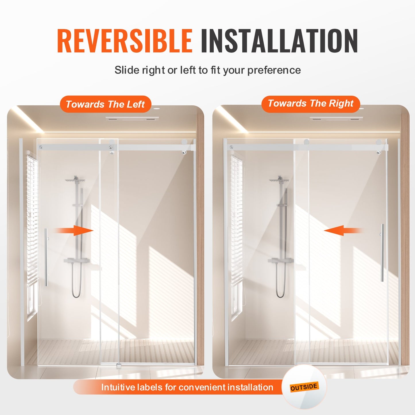 Ramlös duschdörr, 140-140 cm B x 180 cm H, skjutdörr i glas för dusch med 8 mm klart SGCC-härdat glas, vattentät, splittersäker, NANO-fläckbeständig med rostfria beslag, krom