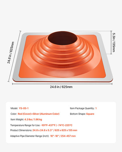 Takrörsskyddsstöd, passar rör med ytterdiameter 25-48 cm, flexibelt silikontakjack för rörskydd, hög temperatur -34°C till 230°C, hållbar fyrkantig metallbas, för skorsten, vedspis och utomhusventilationsrör