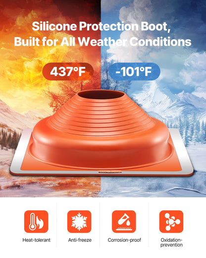 2 st. takrörsskydd, passar rör med ytterdiameter 6-3/4" till 14", flexibel silikon takjack för rörbeslag, hög temperatur -101℉ till 437℉, fyrkantig metallbas, för skorsten, vedspis och utomhusventilationsrör