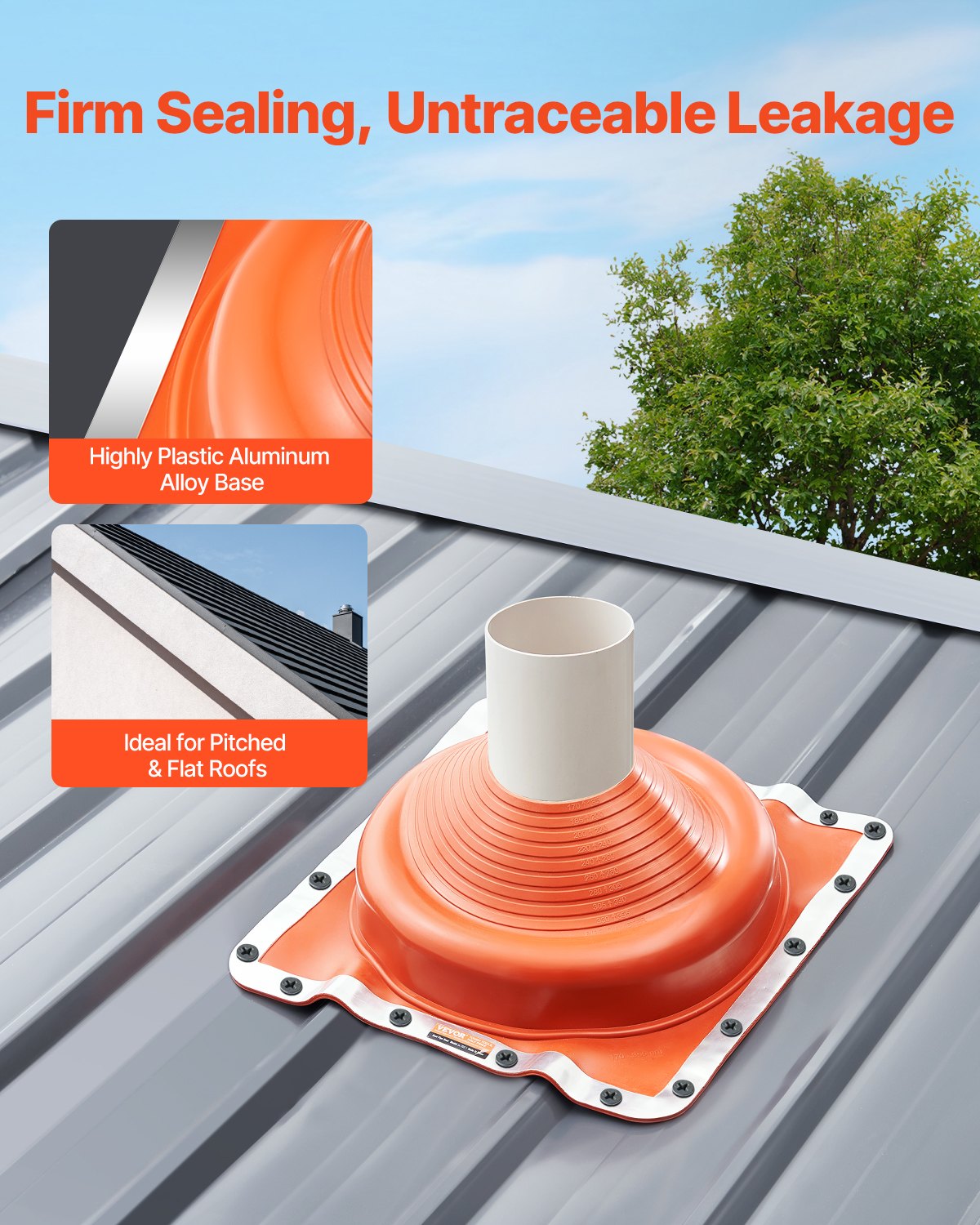 2 st. takrörsskydd, passar rör med ytterdiameter 6-3/4" till 14", flexibel silikon takjack för rörbeslag, hög temperatur -101℉ till 437℉, fyrkantig metallbas, för skorsten, vedspis och utomhusventilationsrör