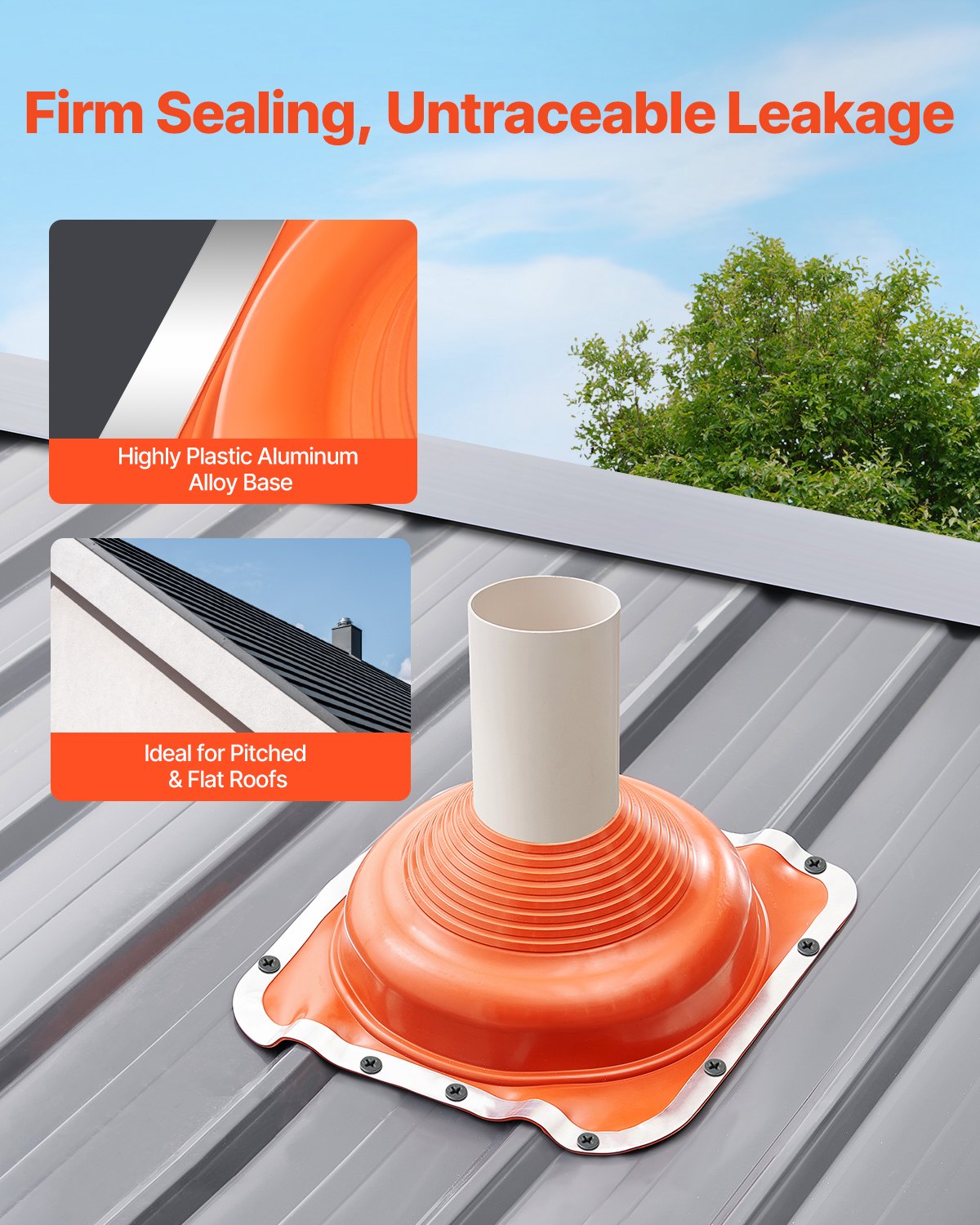 2 st. takrörsskydd, passar rör ytterdiameter 6-1/4" - 11-3/4", flexibel silikon takdomkraft för rörbeslag, hög temperatur -101℉ - 437℉, fyrkantig metallbas, för skorsten, vedspis och utomhusventilationsrör