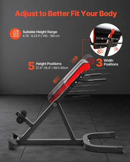 Romersk stol Hyperextensionbänk, 136 kg justerbar förlängningsmaskin, multifunktionell träningsutrustning för sätesmuskler, hamstringsmuskler, ländrygg och magträning, fitnessviktbänk för hemmagym