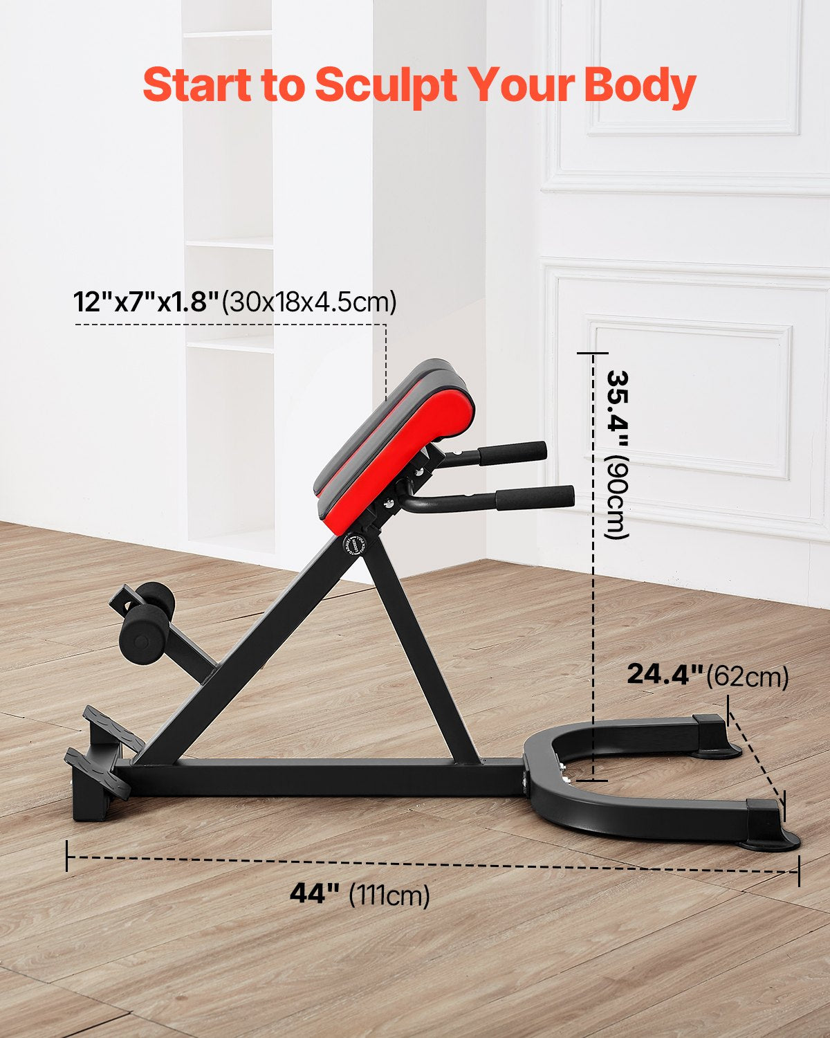 Romersk stol Hyperextensionbänk, 136 kg justerbar förlängningsmaskin, multifunktionell träningsutrustning för sätesmuskler, hamstringsmuskler, ländrygg och magträning, fitnessviktbänk för hemmagym