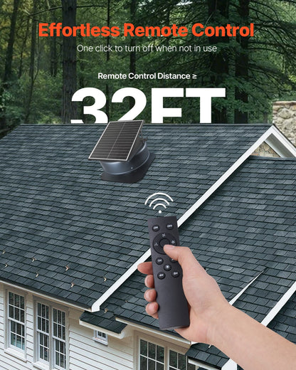Takfläkt för vindsfläkt, 42W smart solcellsfläkt för takventilation med termostat, fjärrkontroll, 2800 CFM luftflöde, inbyggd borstlös likströmsmotor för kylning