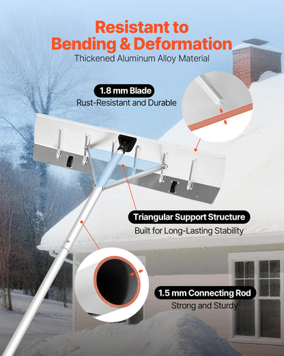 Snow Roof Rake, 66 cm Aluminum Blade, 2.3-6 m Adjustable Roof Snow Scraper with Wheels, Anti-Slip Handle Snows Removal Tool, Lightweight House Rooftop Rake for Leaves Debris Removal