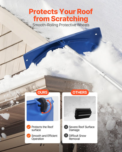 Snötakskrapa, 60 cm PP-plastblad, 1,18-5,55 m justerbar snöskrapa med hjul, halkfritt handtag för snöborttagning, lätt takskrapa för lövborttagning