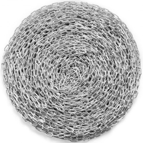 Säker spiralkedja, 3/16" x 250', 1100 lbs säker arbetsbelastning, förzinkad, testad spiralkedja med två snabblänkar, galvaniserad kolstålslänkkedja för bogsering, upphängning, camping, husdjursbogsering