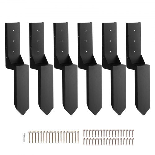 Reparationssats för staketstolpar, 6-pack innerdiameter 3,5 x 3,5 tum kraftiga stålstödpinnar för staketstolpar, jordspett för ankare för reparation av lutande, trasig trästolpe, omslutande