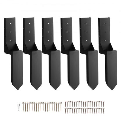 Reparationssats för staketstolpar, 6-pack innerdiameter 3,5 x 3,5 tum kraftiga stålstödpinnar för staketstolpar, jordspett för ankare för reparation av lutande, trasig trästolpe, omslutande
