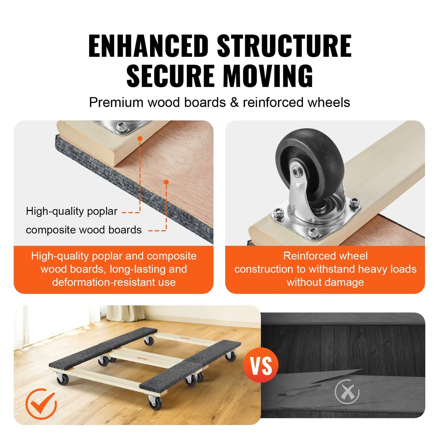 Möbelvagn, 1000 lbs stycklastkapacitet, 2-pack, 18" x 30", 8 x 3" PP-svänghjul, kraftig flyttvagn för trämöbler, flyttvagn, flyttvagn med hjul för tunga möbler