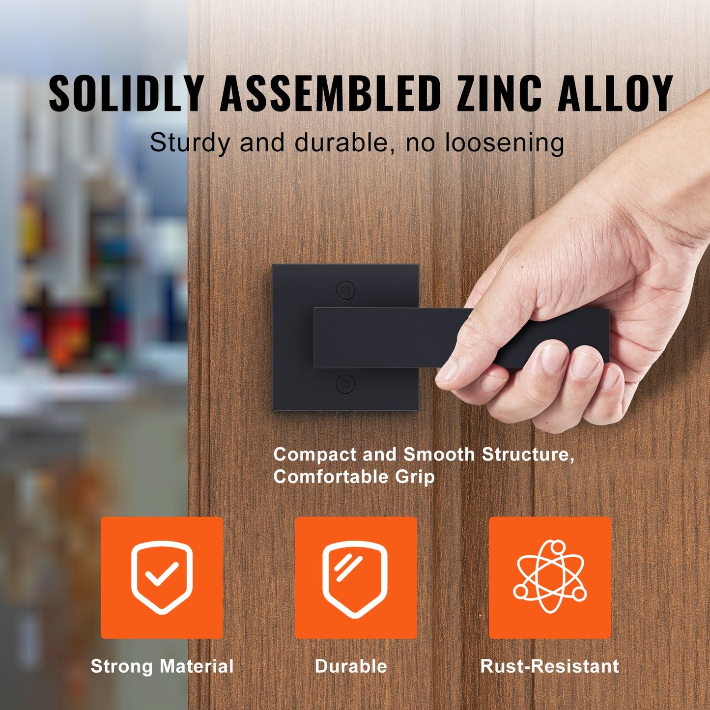 Dörrhandtag, 2 st. icke-vridbara enkelsidiga tryck-/draghandtag, modern fyrkantig dörrhandtagssats, vändbar för höger- och vänstersidiga dörrar, för skafferi-, garderobs- och franskdörrar, mattsvart