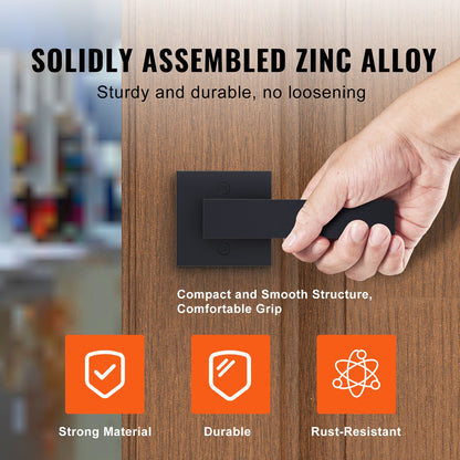 Dörrhandtag, 2 st. icke-vridbara enkelsidiga tryck-/draghandtag, modern fyrkantig dörrhandtagssats, vändbar för höger- och vänstersidiga dörrar, för skafferi-, garderobs- och franskdörrar, mattsvart