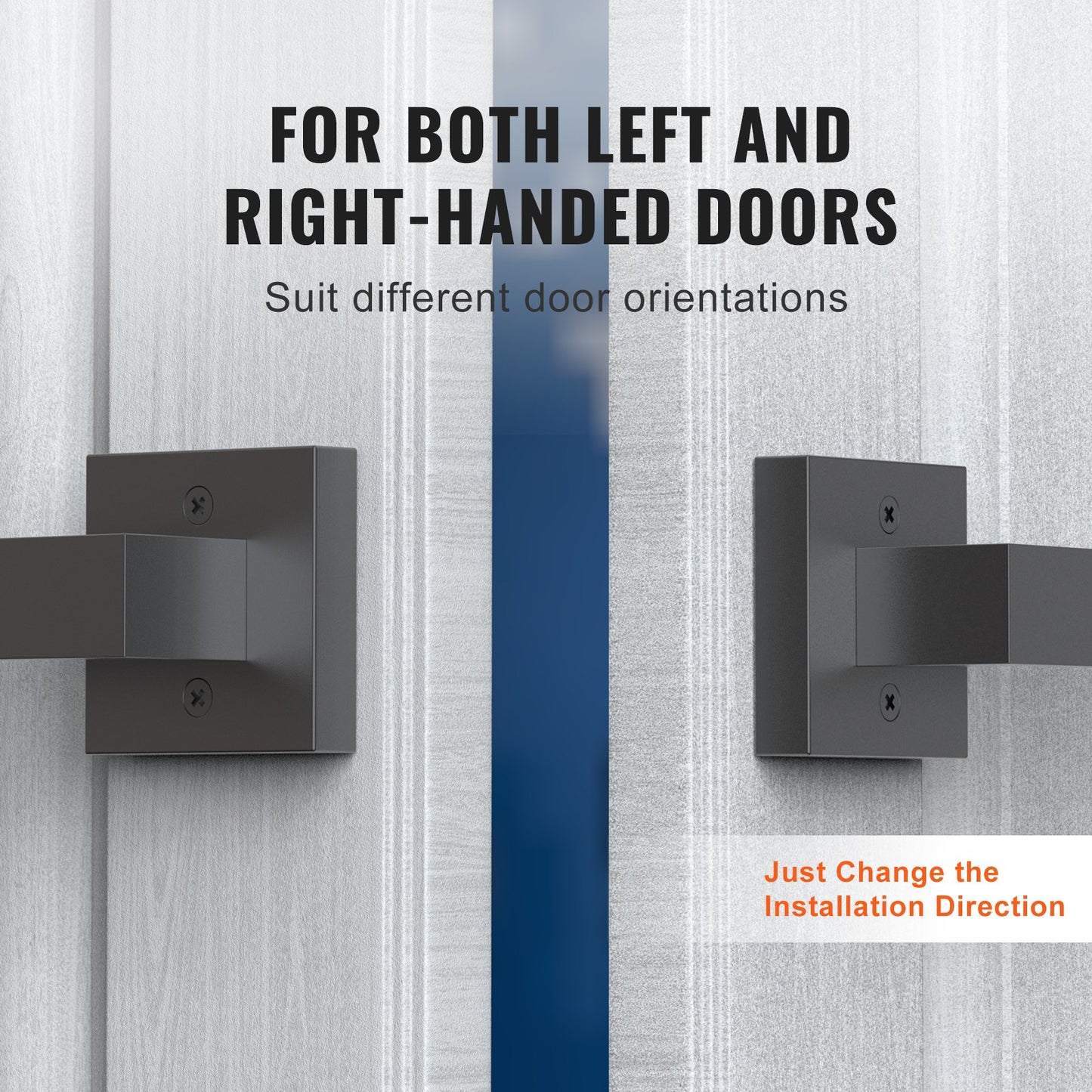 Dörrhandtag, 2 st. icke-vridbara enkelsidiga tryck-/draghandtag, modern fyrkantig dörrhandtagssats, vändbar för höger- och vänstersidiga dörrar, för skafferi-, garderobs- och franskdörrar, mattsvart