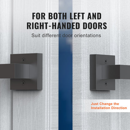 Dörrhandtag, 2 st. icke-vridbara enkelsidiga tryck-/draghandtag, modern fyrkantig dörrhandtagssats, vändbar för höger- och vänstersidiga dörrar, för skafferi-, garderobs- och franskdörrar, mattsvart