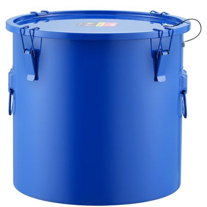 Fritösfetthink, 10 gallon oljeavfallsbehållare, fritösoljahink i kolstål med rostskyddande beläggning, oljetransportbehållare med lock, låsklämmor, filterpåse för filtrering av varm matolja, blå