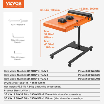 Flash-tork, 6000W 19 x 21 tum automatisk infraröd IR-blixttork för screentryck, silkscreen-tork med sensor, höjdjusterbar, dubbel fläktkylning, för t-shirt