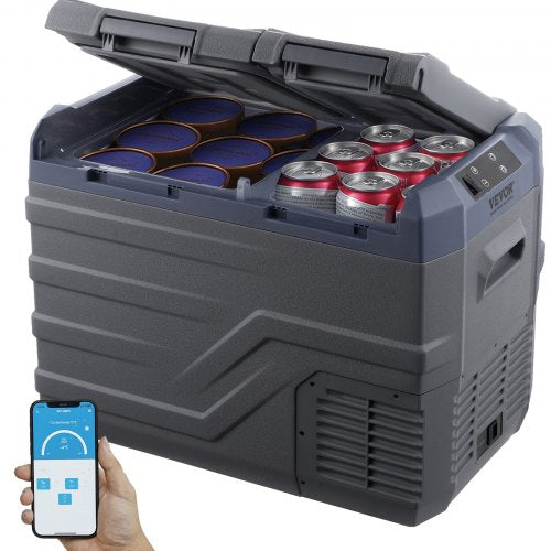 Bilkylskåp, 32 l bärbar frys med dubbla zoner, 12 volt bilkylskåp, justerbart område -4℉-68℉, 12/24V DC och 100-240V AC kompressorkylare för utomhusbruk, camping, husbil