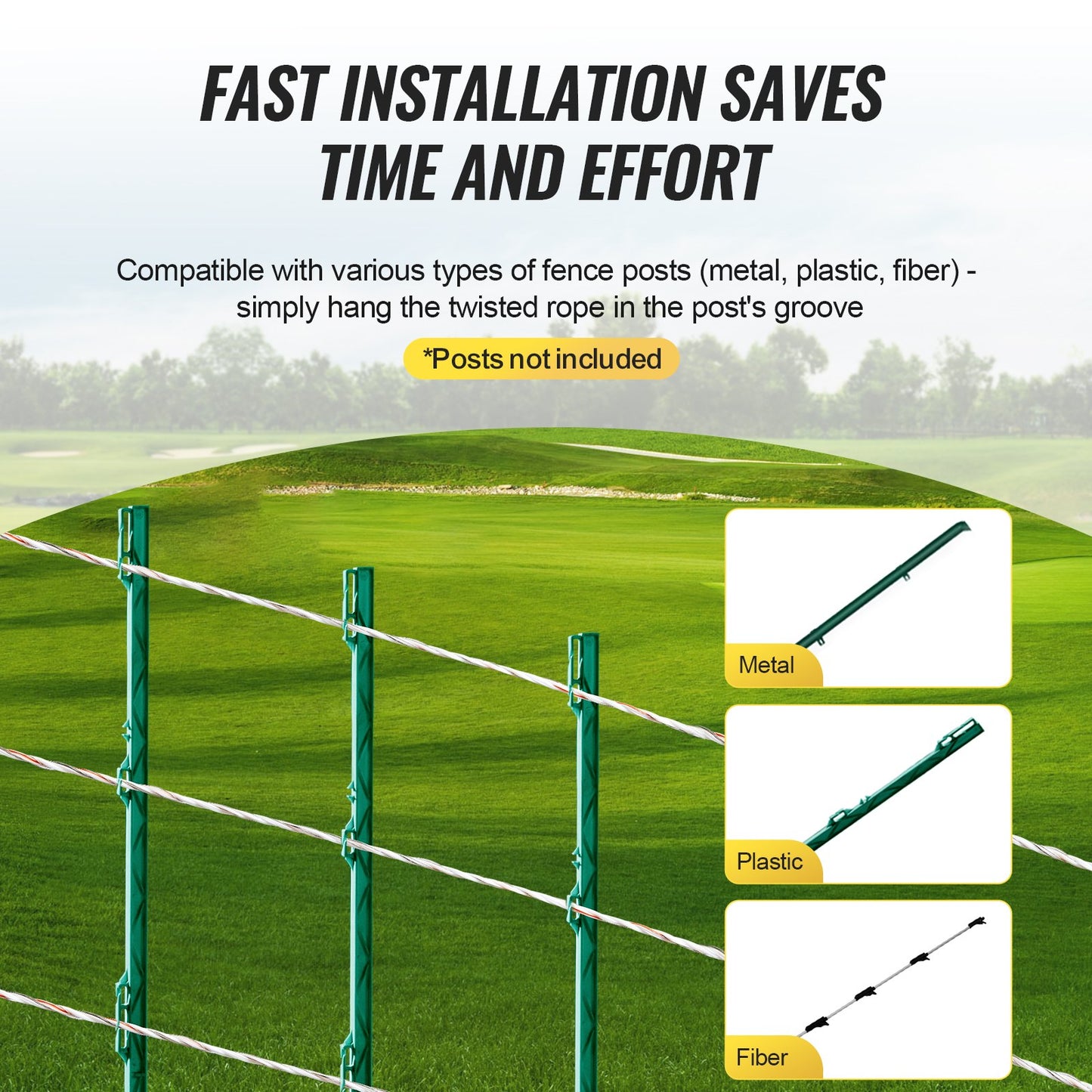Elstängseltråd, 800 m bärbar polytråd, 3/32" diameter 9 blandade metalltrådar för pålitlig ledningsförmåga och UV-skydd, rostbeständighet, stängselrep för häst, nötkreatur och boskap