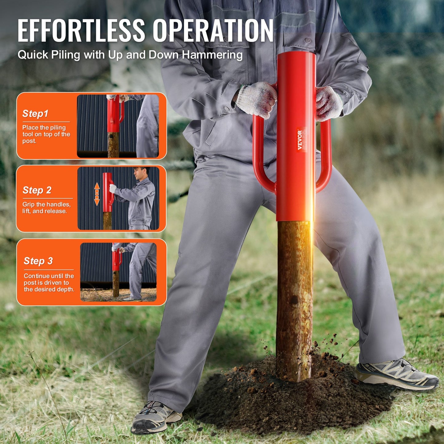 Stängselstolpsdrivare med handtag 6,9 cm innerdiameter T-stolpstång