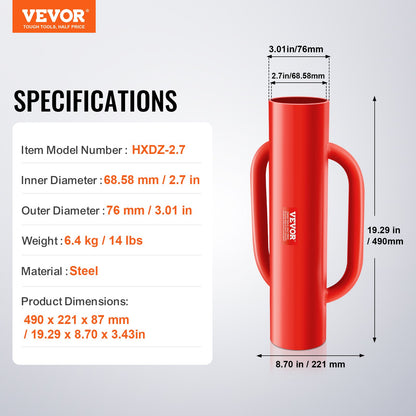 Stängselstolpsdrivare med handtag 6,9 cm innerdiameter T-stolpstång