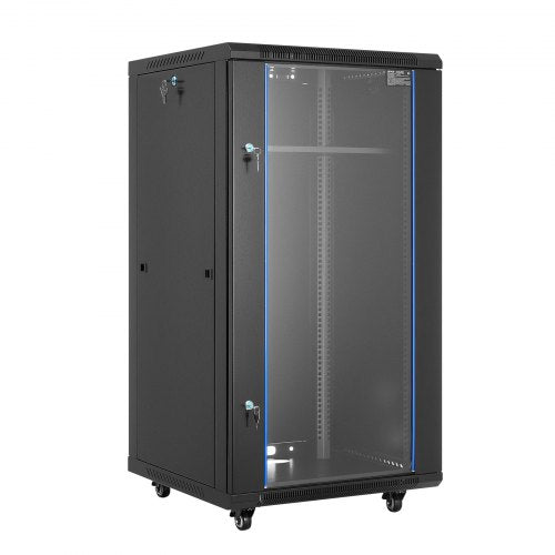 22U nätverksskåp väggmonterat, 600 mm djup, 136 kg max lastkapacitet serverskåp rackhölje med låsbar härdad glasdörr, sidopaneler, serverrack för IT-utrustning, A/V-enheter