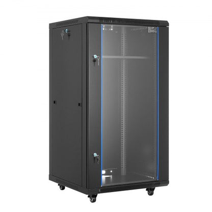 22U nätverksskåp väggmonterat, 600 mm djup, 136 kg max lastkapacitet serverskåp rackhölje med låsbar härdad glasdörr, sidopaneler, serverrack för IT-utrustning, A/V-enheter