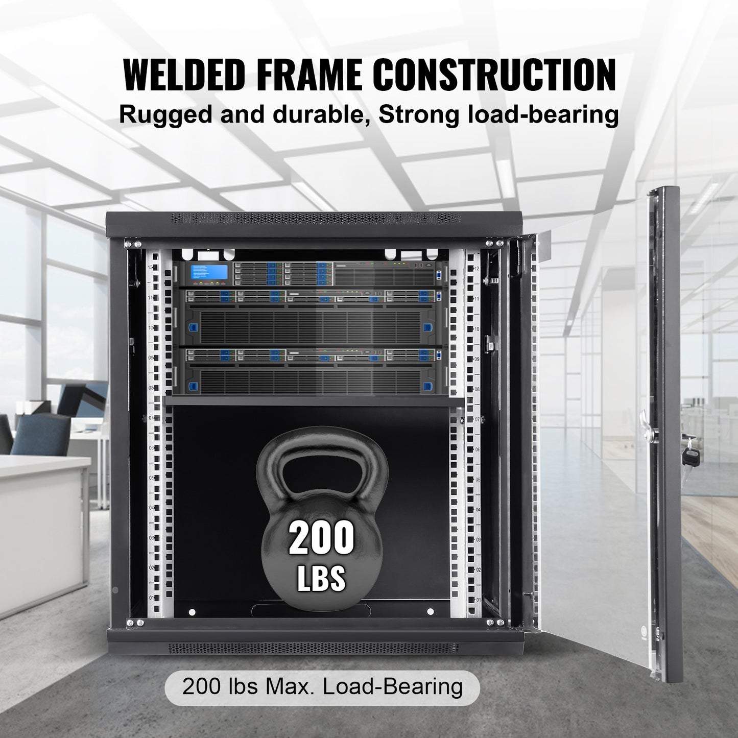 12U Wall Mount Network Server Cabinet, 39.4cm/15.5" Deep, Server Rack Cabinet Enclosure, 90 kg/200 lbs Max. Ground-mounted Load Capacity, with Locking Glass Door Side Panels, for IT Equipment, A/V Devices