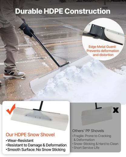 Snöskottare, 91,5 cm snöplogsskyffel för utomhusbruk med ergonomiskt grepp, HDPE-plastblad, vinterskyfflar med segmenterat handtag, metallkantlist, bärbart snöröjningsverktyg för uppfart, trädgård