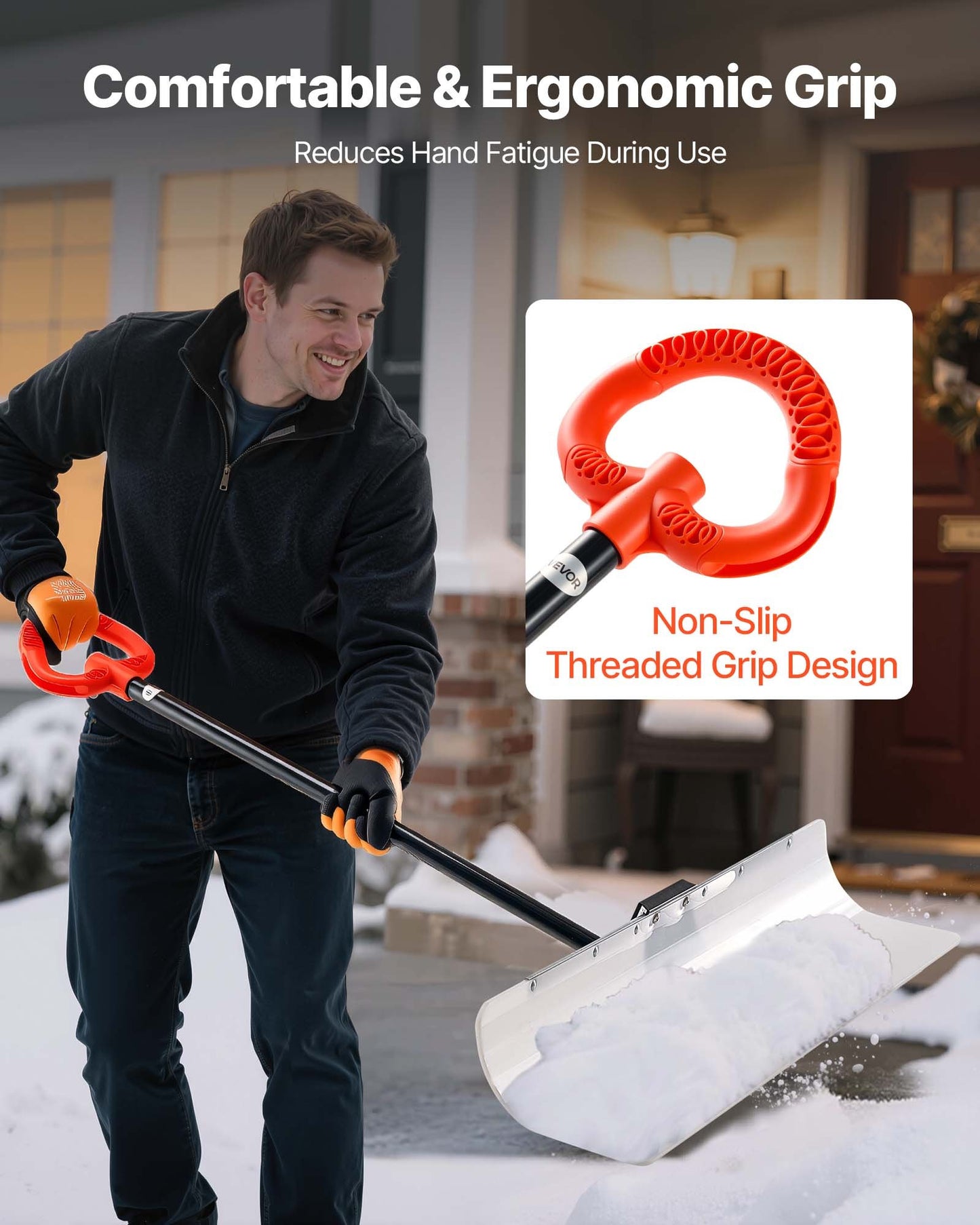 Snöskottare, 91,5 cm snöplogsskyffel för utomhusbruk med ergonomiskt grepp, HDPE-plastblad, vinterskyfflar med segmenterat handtag, metallkantlist, bärbart snöröjningsverktyg för uppfart, trädgård