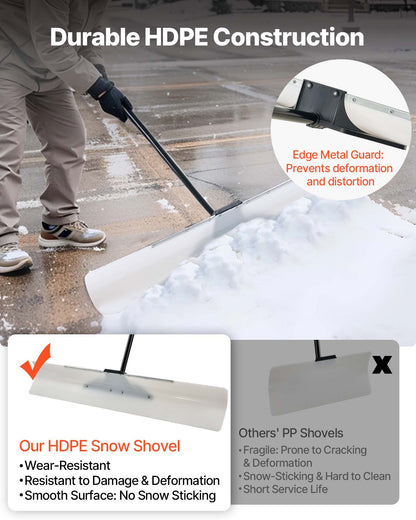 Snöskottare, 122 cm snöplogsskyffel för utomhusbruk med ergonomiskt grepp, HDPE-plastblad, vinterskyfflar med segmenterat handtag, metallkantlist, bärbart snöröjningsverktyg för uppfart, trädgård