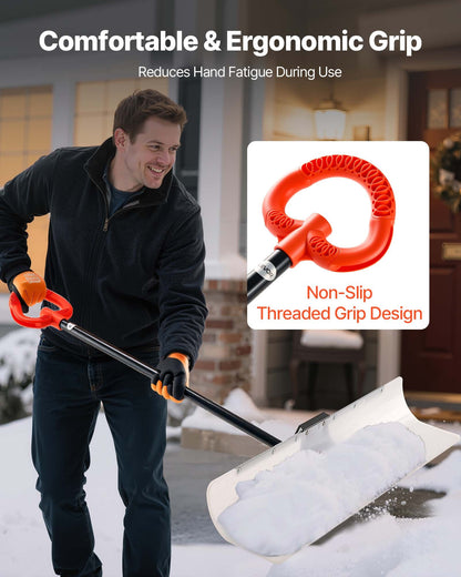Snöskottare, 122 cm snöplogsskyffel för utomhusbruk med ergonomiskt grepp, HDPE-plastblad, vinterskyfflar med segmenterat handtag, metallkantlist, bärbart snöröjningsverktyg för uppfart, trädgård