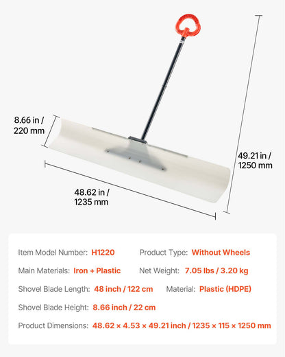 Snöskottare, 122 cm snöplogsskyffel för utomhusbruk med ergonomiskt grepp, HDPE-plastblad, vinterskyfflar med segmenterat handtag, metallkantlist, bärbart snöröjningsverktyg för uppfart, trädgård